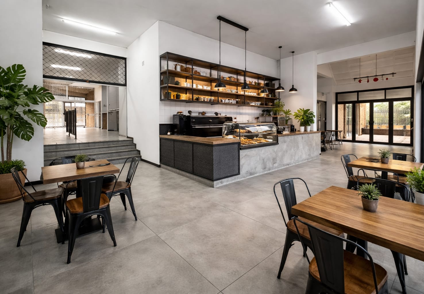 The PB & West coffee shop and seating area